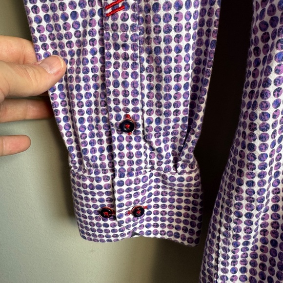 Daniel Hechter‎ Paris Men's Polka Dot Casual Dress Shirt Purple XLT Flip Cuffs - Picture 3 of 16